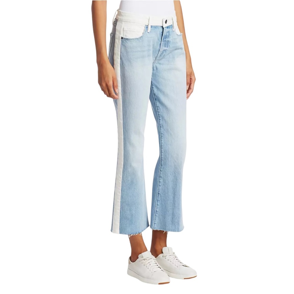 FRAME Le Crop Mini Bootcut Raw Hem White Colorblock Jeans size 27